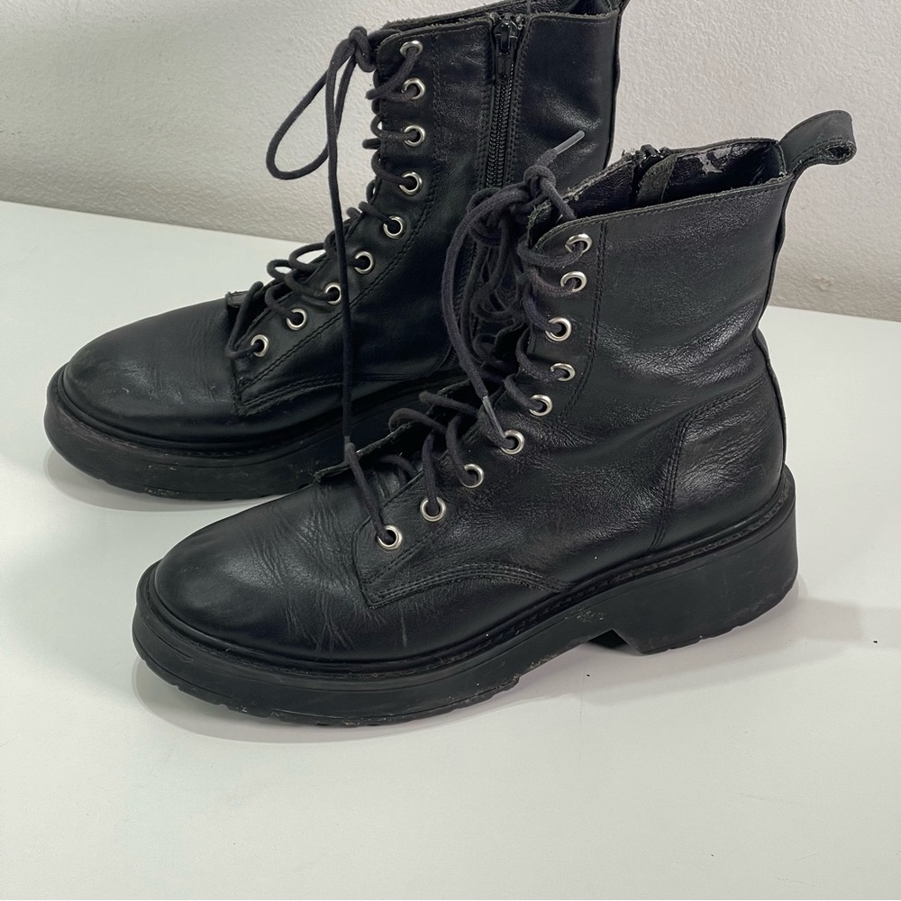 Steve Madden Combat Boots Women 8M Tornado Black Round Toe Lace Up/Zip Moto